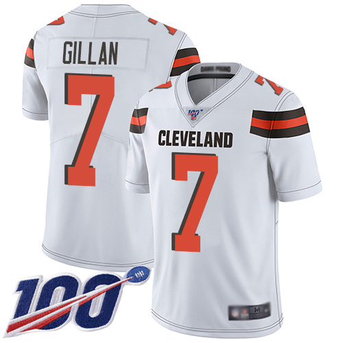 Cleveland Browns Jamie Gillan Men White Limited Jersey 7 NFL Football Road 100th Season Vapor Untouchable